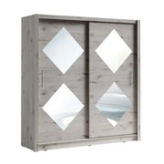 Armadio con 2 porte scorrevoli 205 cm con 4 specchi quadrati - rovere Wellington - Collezione OZZULA