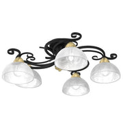 Plafoniera Aurora nera ottone 5 luci vetro E27 Luminex