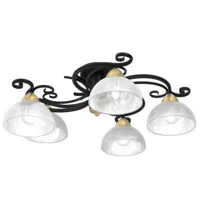 Plafoniera Aurora nera ottone 5 luci vetro E27 Luminex