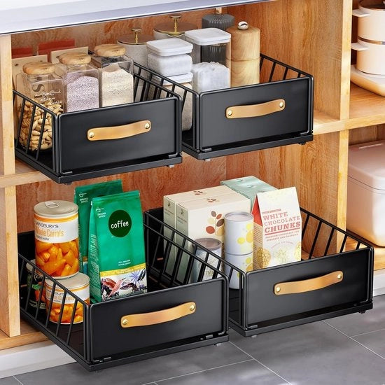 Organizzatore Telescopico - Cassetto Estensibile - Nero - Alta Qualità Piastra in Acciaio - 40 x 25 x 15,5 cm - Installazione Facile - Cassetto Portaoggetti