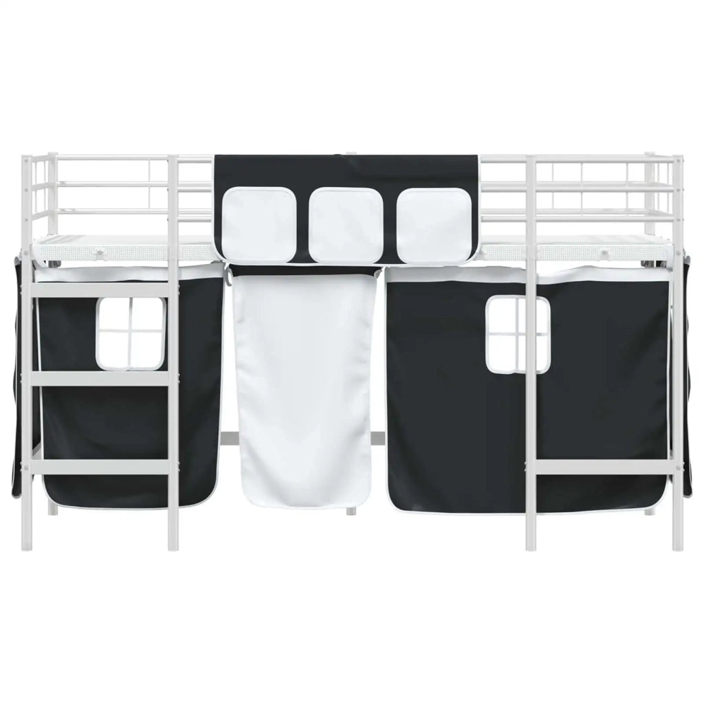 Struttura del Letto Loft per Bambini con Tendine-Giroletto per bambini Bianco e Nero 117516