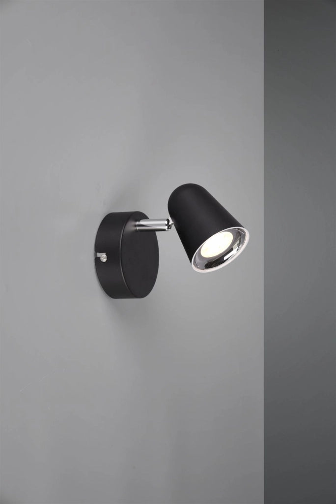 TOULOUSE SPOT SINGOLO LED 3,5W 400lm, 3000K NERO SATINATO CON BORDO CROMATO H. 15CM