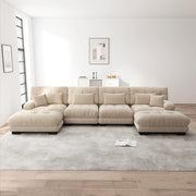 Divano Angolare 4 Posti con Poggiapiedi ¨C MINIMAL ¨C Chenille, Marrone Chiaro