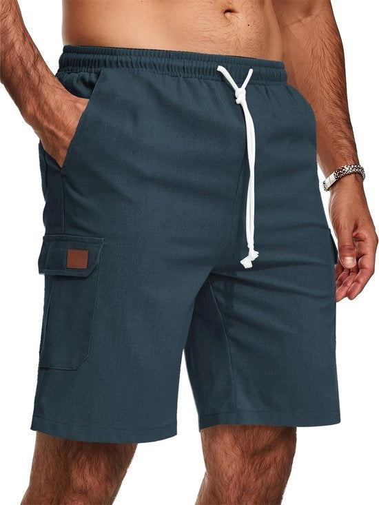 Shorts da Uomo Leggeri in Lino - Bermuda da Estate con Tasche - Pantaloncini da Giardino con Cinturino Regolabile - Freschi e Comfortevoli