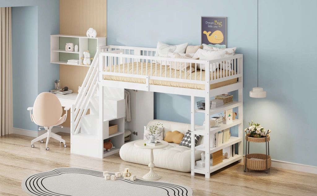 Letto a castello con armadio e ripiani - Xylo - 90x200 - Bianco