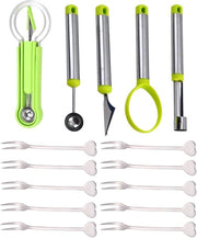 Set di utensili per la lavorazione del frutto - 15 pezzi - per il taglio di melone e altri frutti - Insalata di frutta DIY - Snipper di frutta in acciaio inossidabile - Multifunzionale snipper di watermelone con estensore a sfera