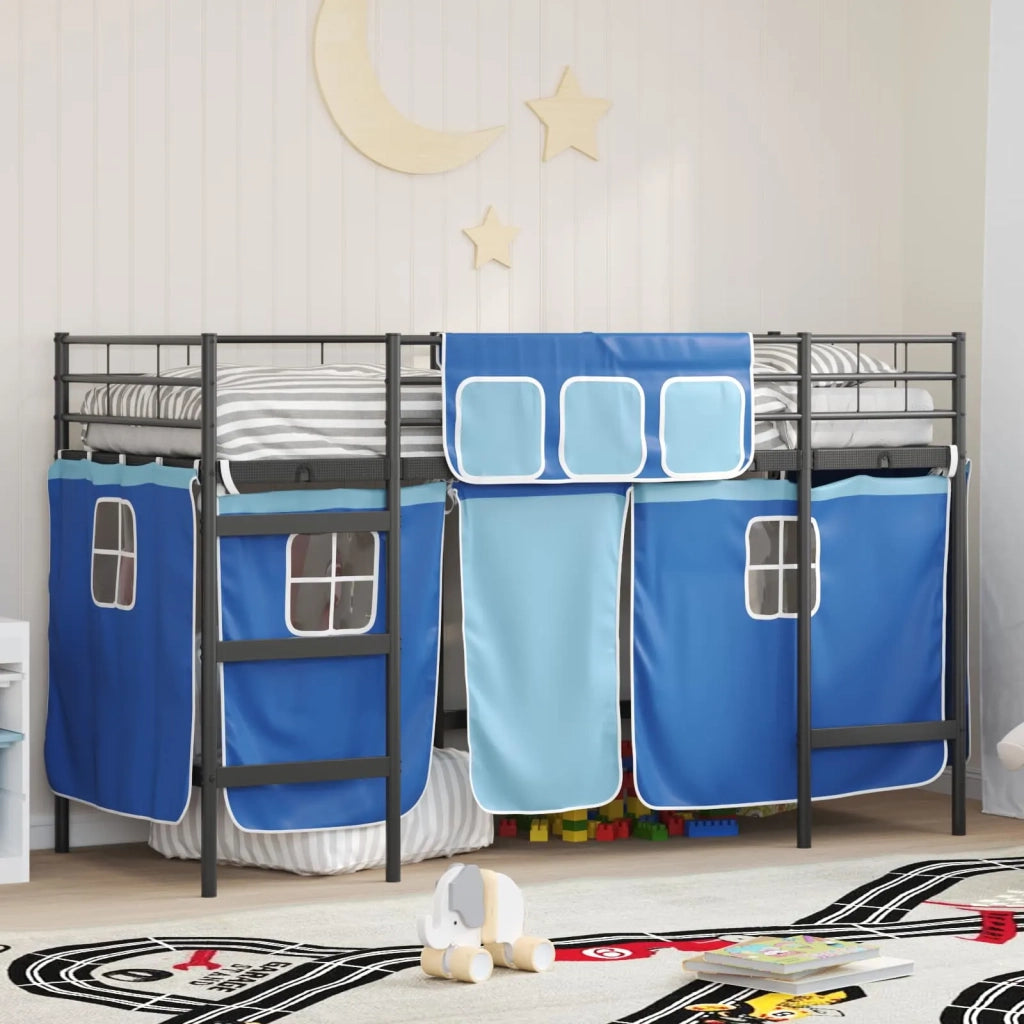 Struttura del Letto Loft per Bambini con Tendine-Giroletto per bambini Nero e Blu 762300