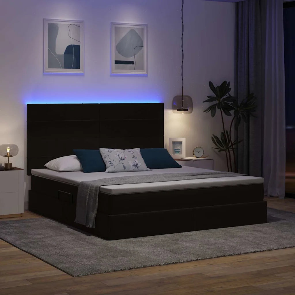Letto con contenitore e LED con led Nero 180 x 200 cm Velluto