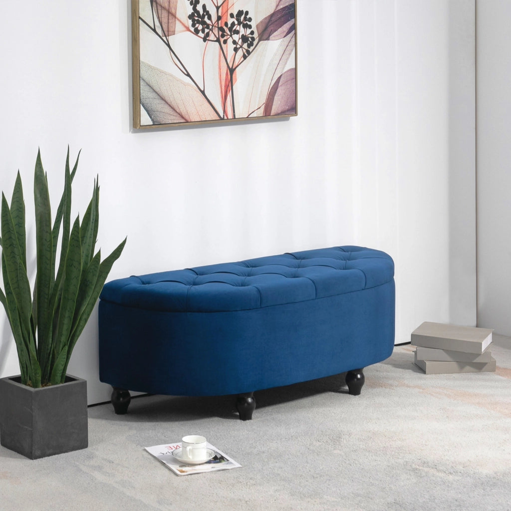 Pouf ¨C Minimal ¨C Blu, velluto, legno