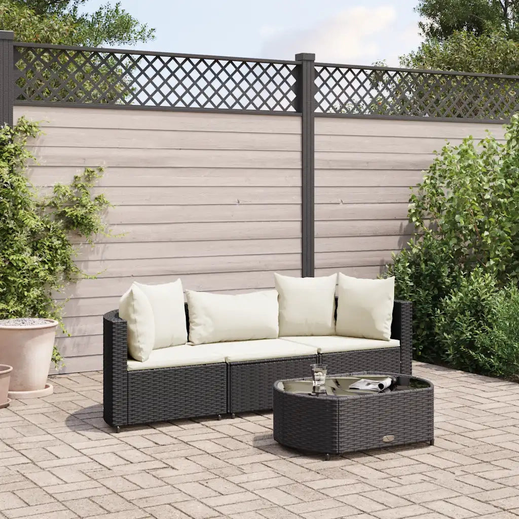 Set Divani da Giardino 4 pz con Cuscini Nero in Polyrattan