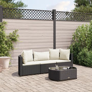 Set Divani da Giardino 4 pz con Cuscini Nero in Polyrattan