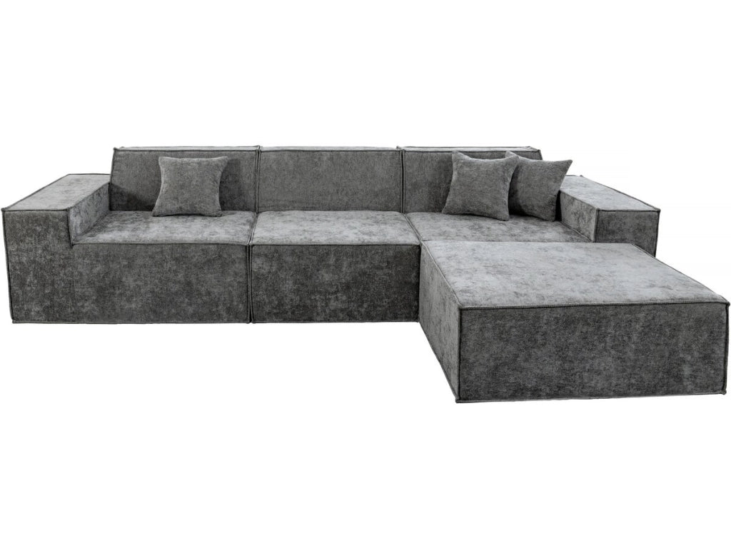 Divano componibile dritto con pouf in tessuto texturizzato "Lusso" - 4 posti - Grigio