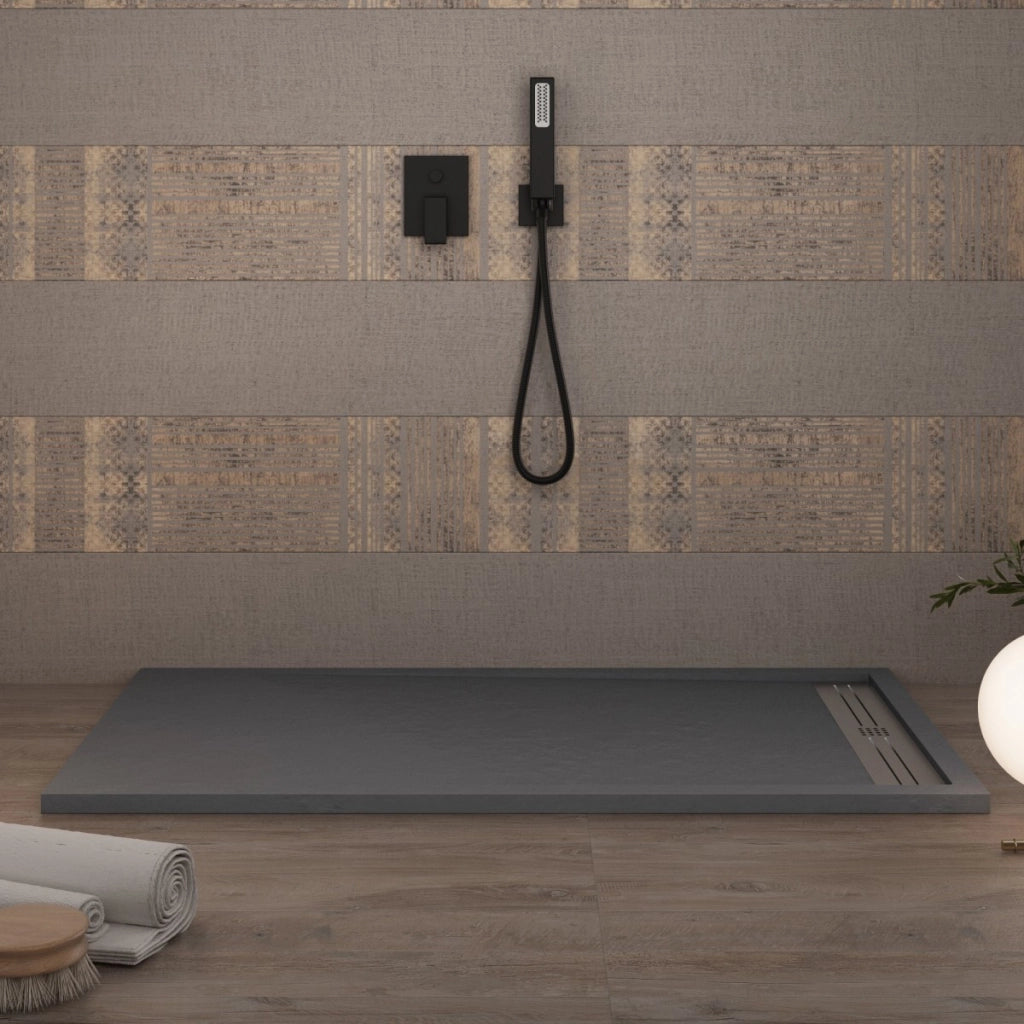 Piatto doccia in marmoresina grigio scuro effetto pietra cemento relax, misura 90x130