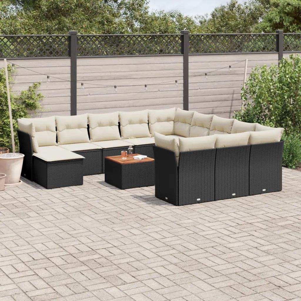 Set Divani da Giardino 13pz con Cuscini Nero in Polyrattan 3223984