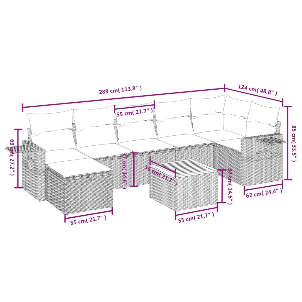 Set Divani da Giardino con Cuscini 8 pz Nero in Polyrattan 3264955
