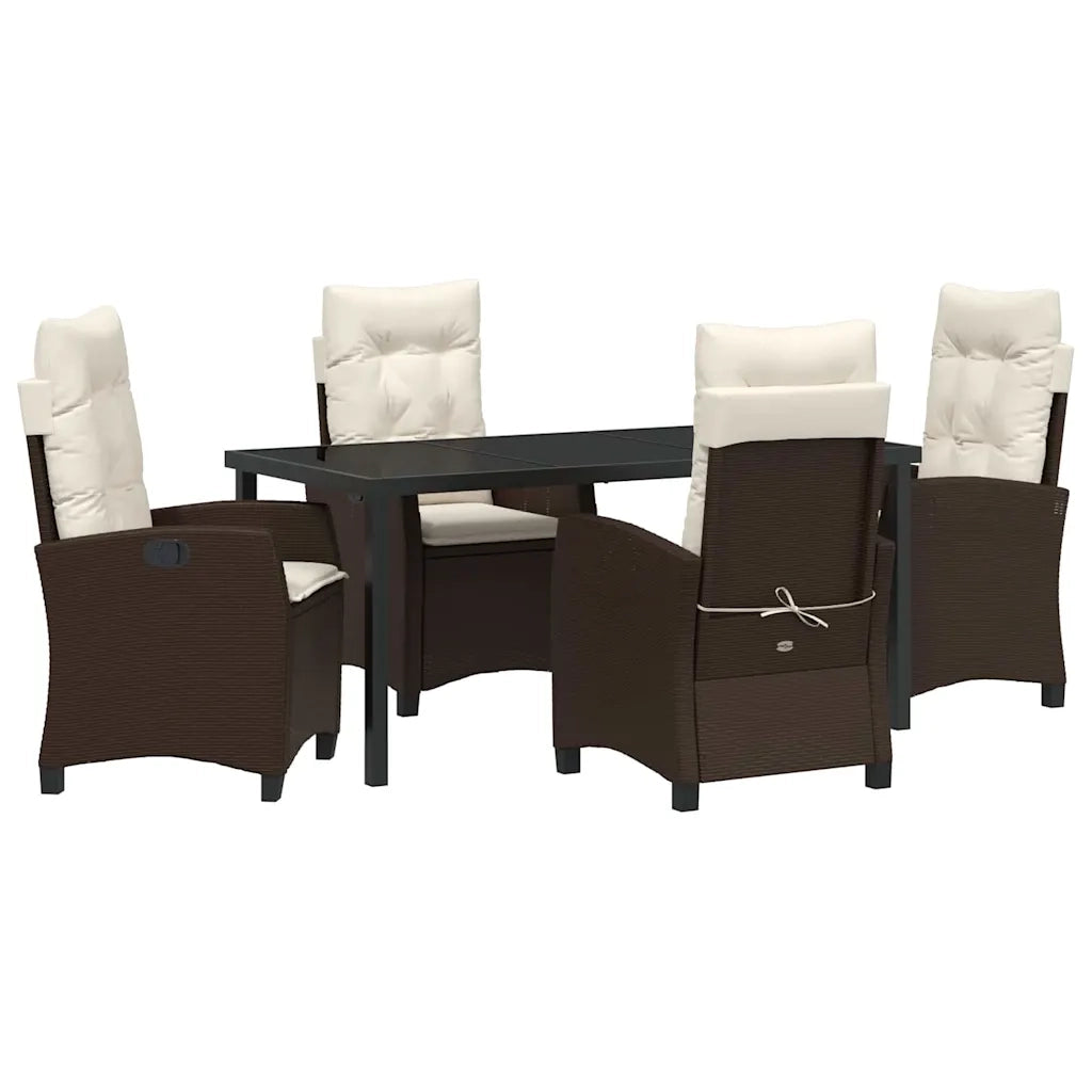 Set da Pranzo per Giardino con cuscino 5 pcs Marrone polyrattan