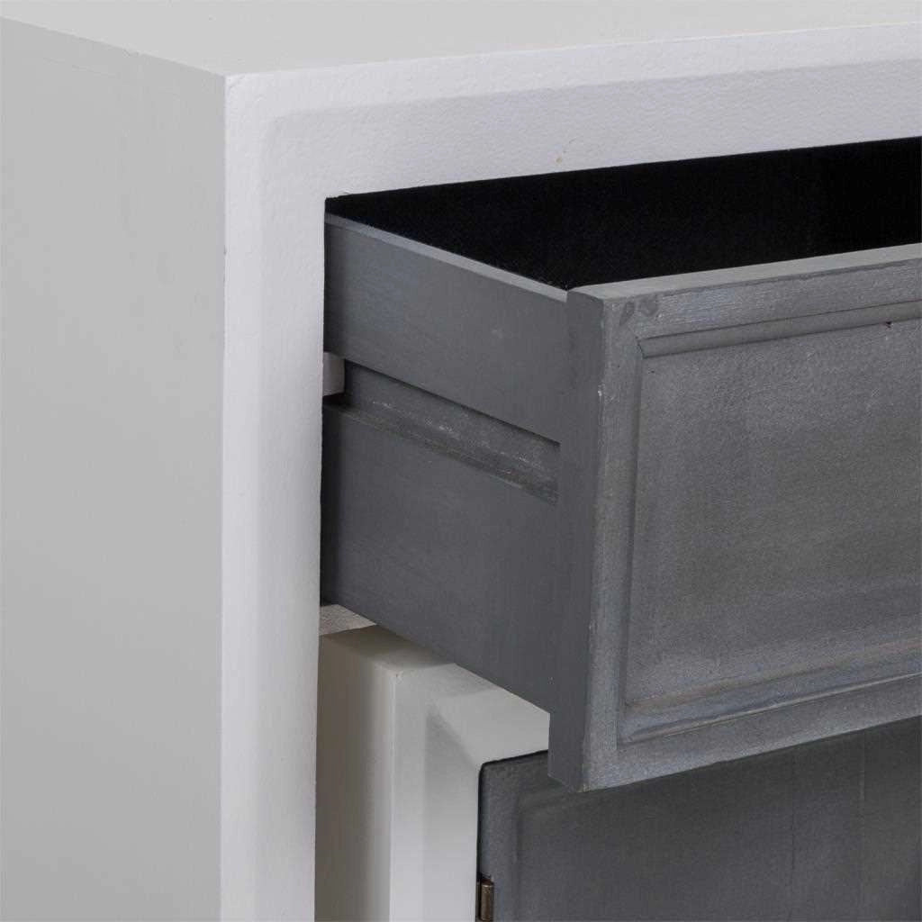 Mobile da Mobile da ingresso e due sgabelli in legno grigio