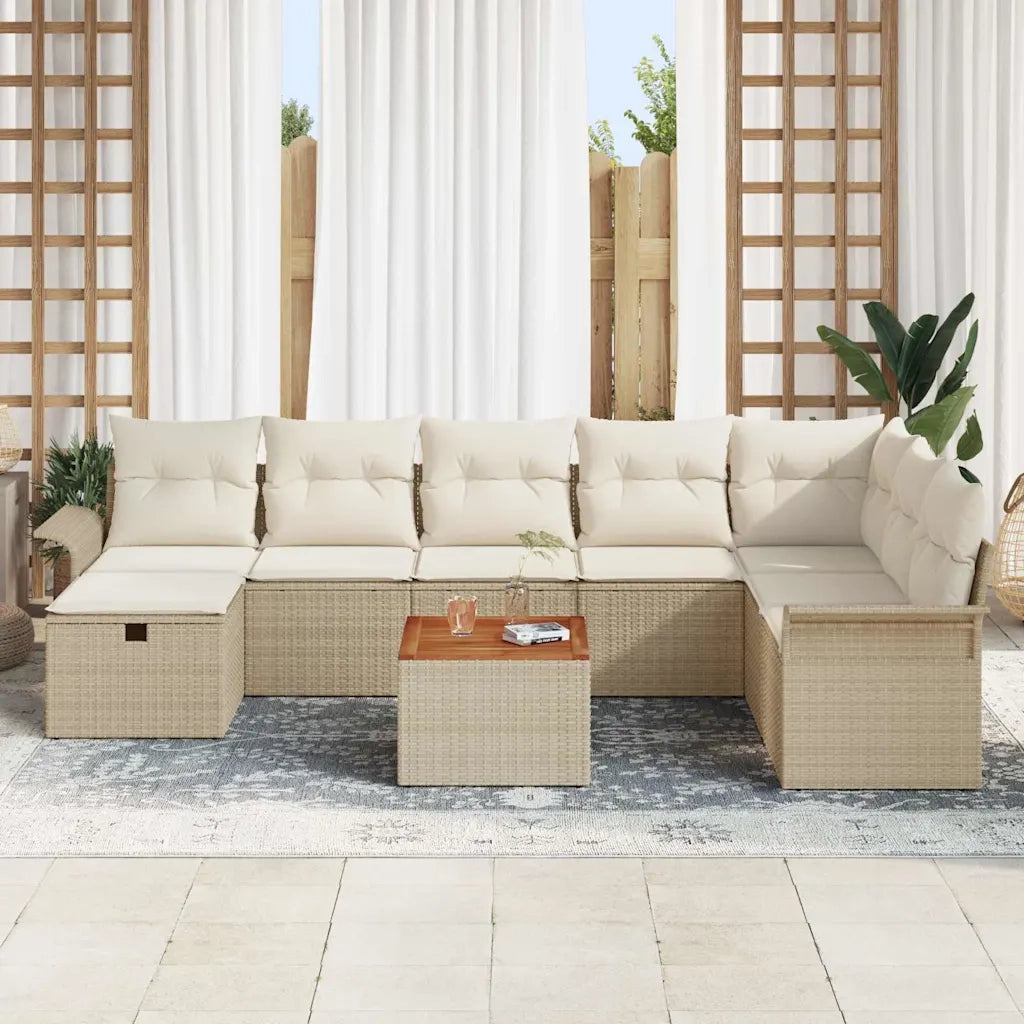Set Divano da Giardino con cuscino 9 pcs Beige polyrattan