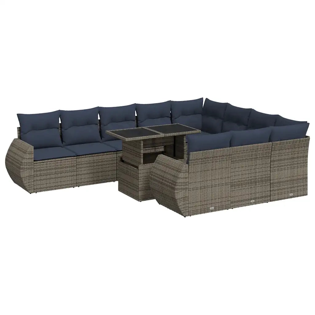 Set Divani Giardino 11 pz con Cuscini Polyrattan Acacia Grigio 3326712