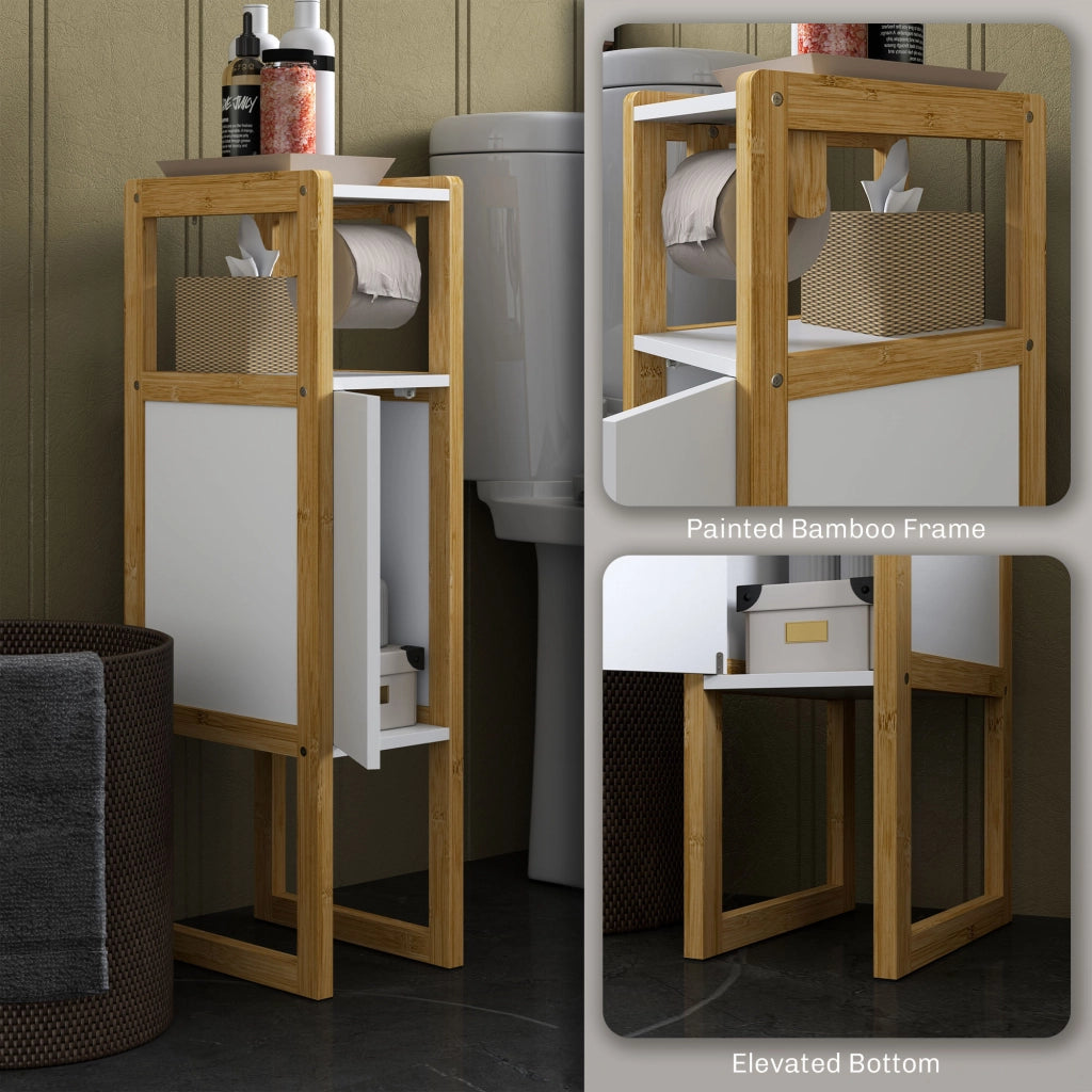 Mobile Bagno Salvaspazio ¨C Xylo ¨C Bamb¨´ Bianco con Porta Carta Igienica 20x33x80cm
