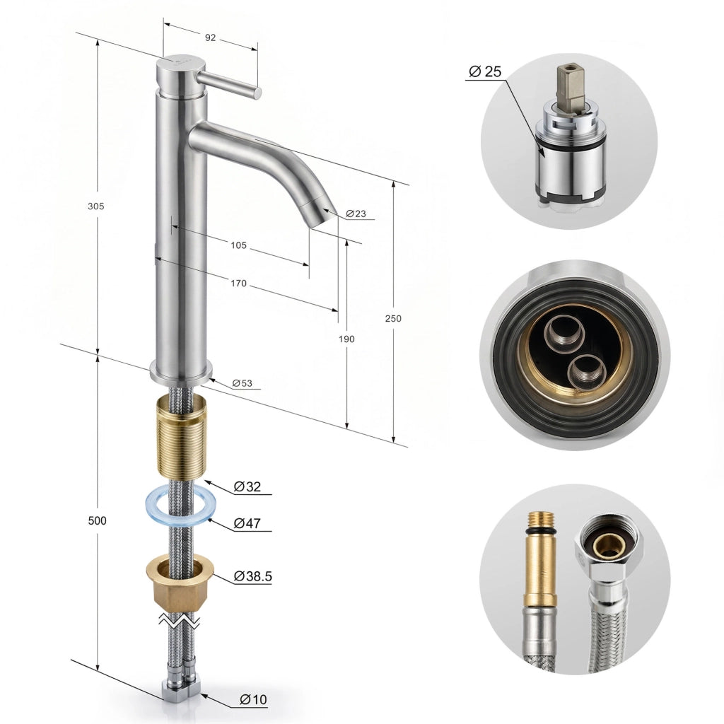 Rubinetto lavabo alto da appoggio miscelatore bagno cromato VERTI
