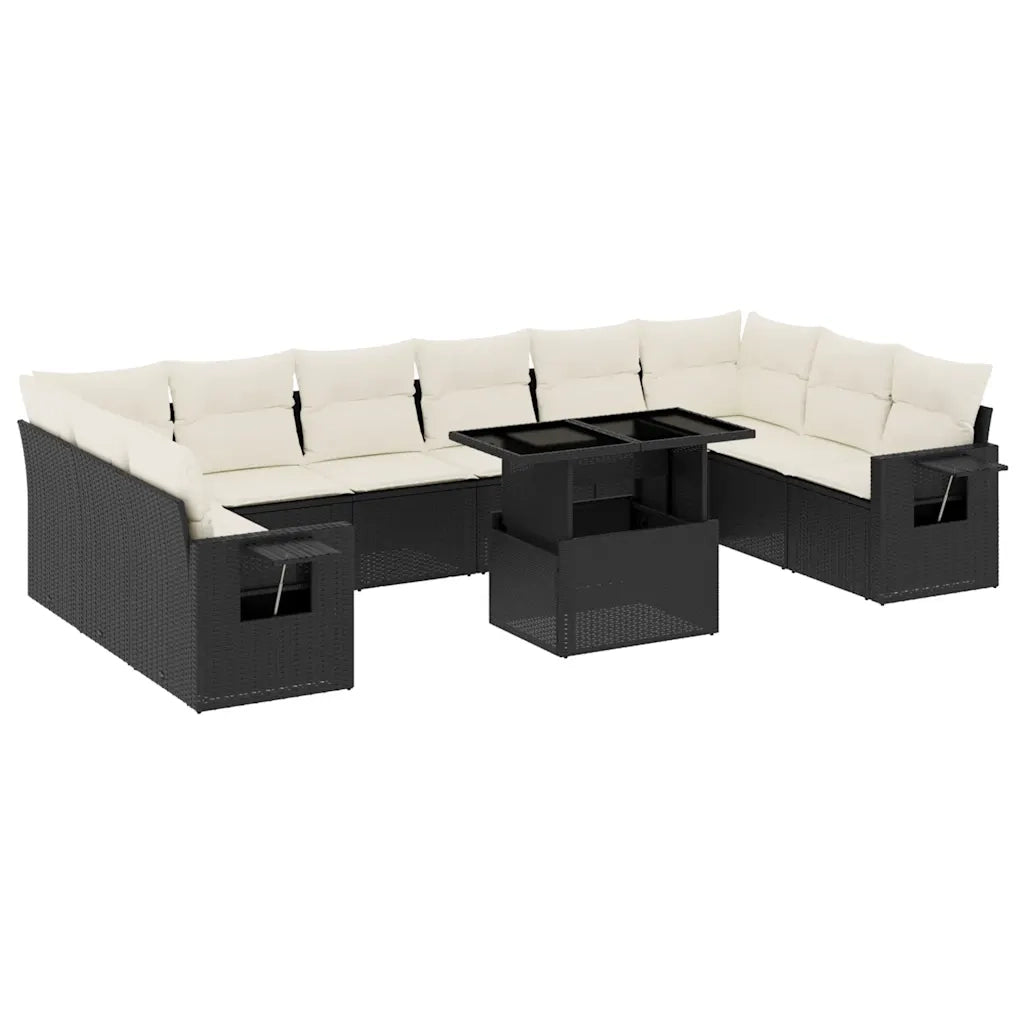 Set Divani da Giardino 11 pz con Cuscini in Polyrattan Nero