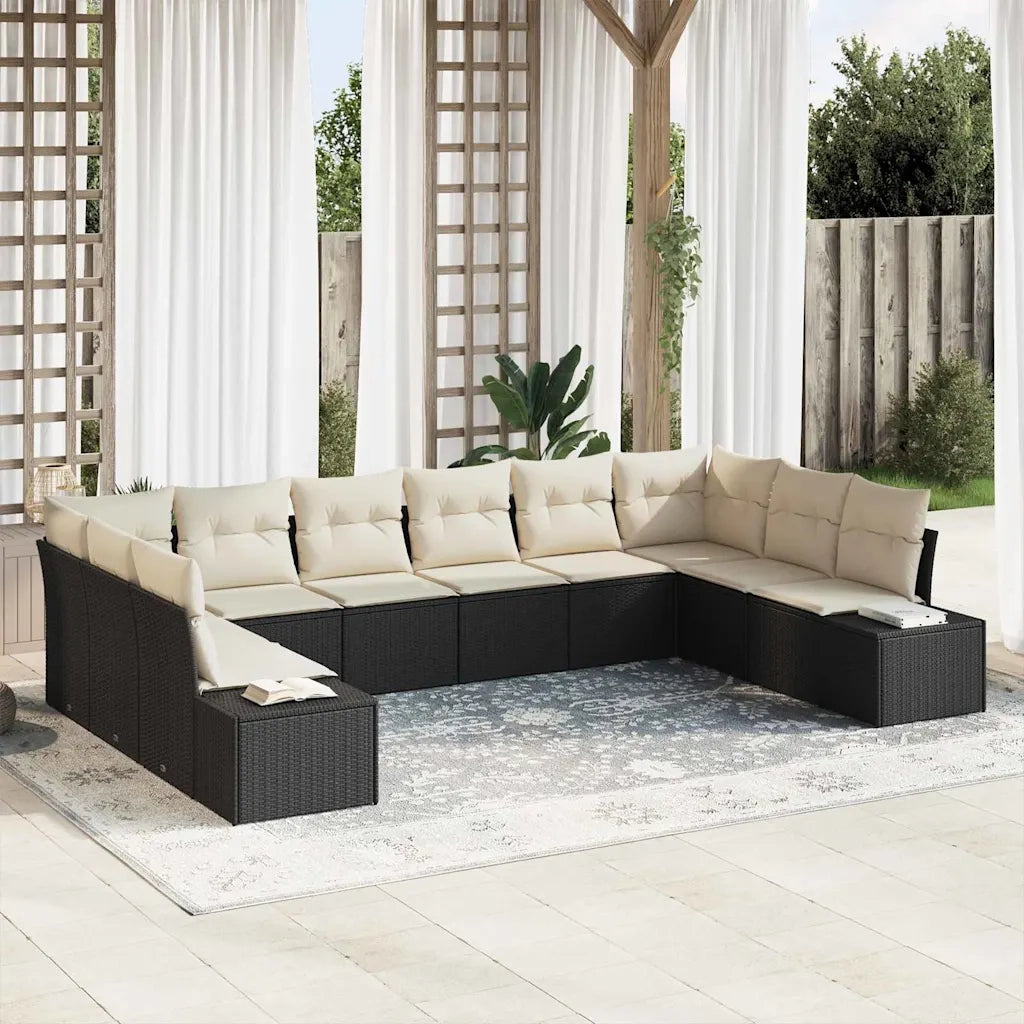 Set Divano da Giardino 10 pcs Nero e Crema Polyrattan 3355906