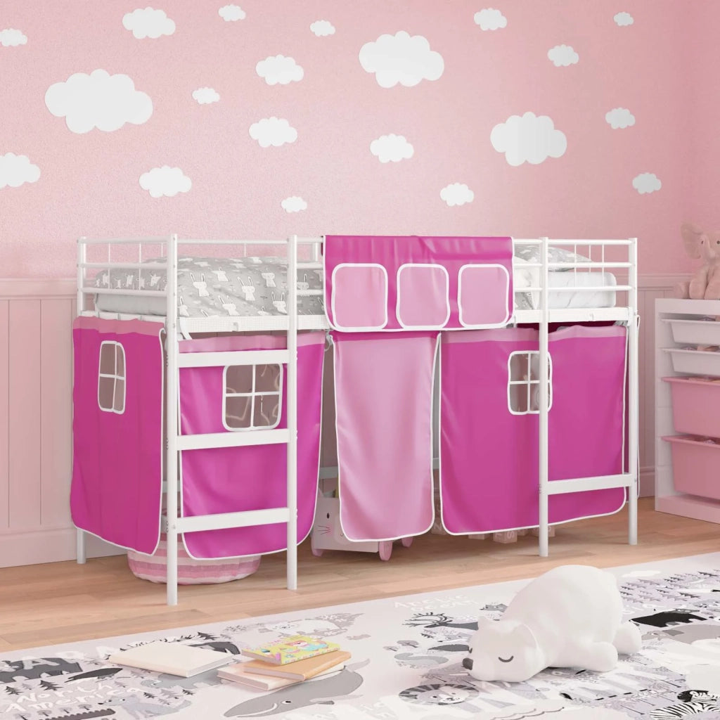 Struttura del Letto Loft per Bambini con Tendine-Giroletto per bambini Bianco e Rosa 356170