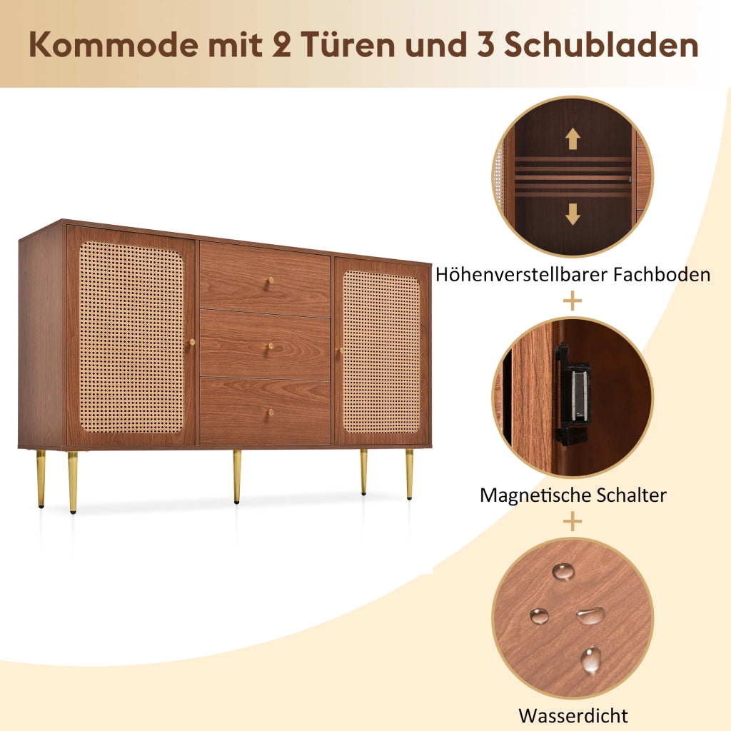 CREDENZA 2 ante e 3 cassetti 150x40x90 cm Noce