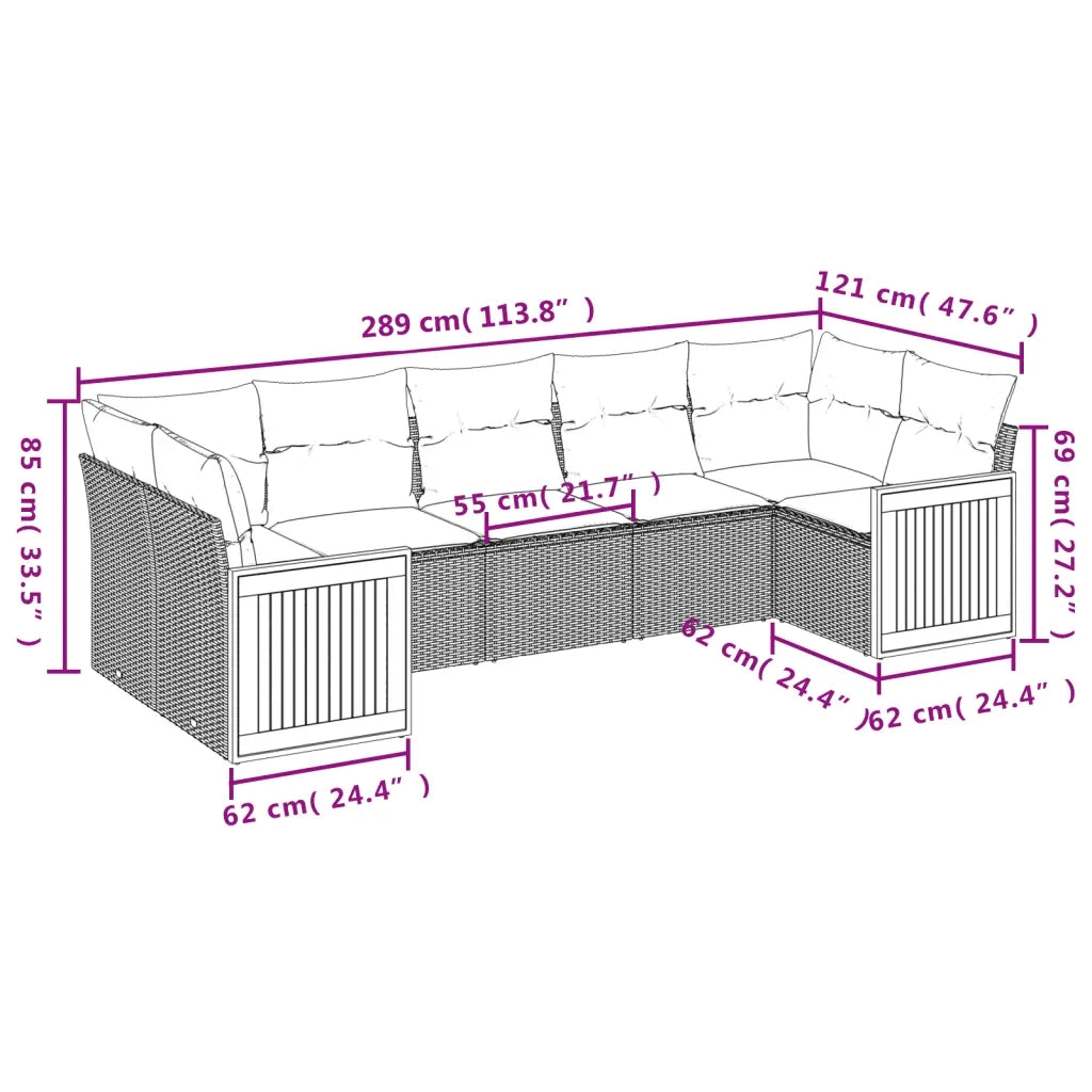 Set Divani da Giardino con Cuscini 7pz Nero Polyrattan 3227946