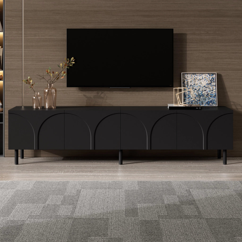 Cassettiera TV nera in MDF e truciolare lunghezza 180 cm