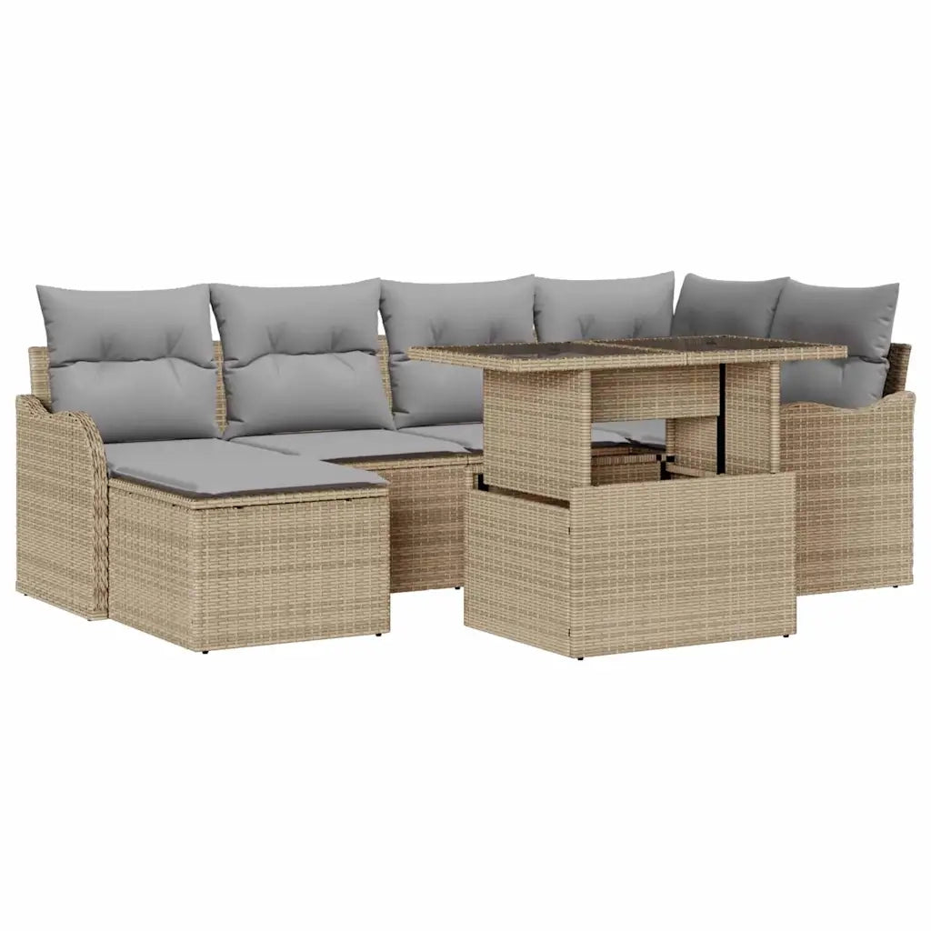 Set Divano da Giardino con cuscino 7 pcs Beige Poly Rattan 3357233