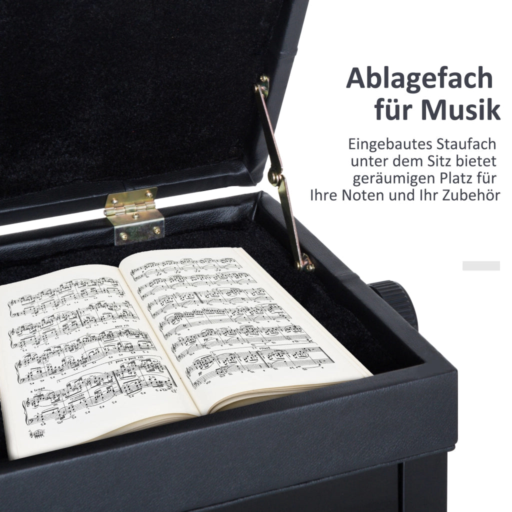 Sedia da Pianoforte Regolabile con Stoccaggio ¨C Minimal ¨C 54.5x33x48-58 cm, Nero