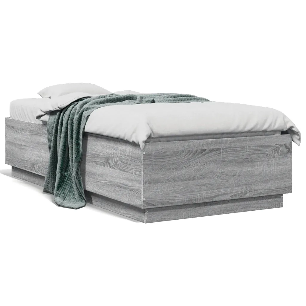 Letto singolo | Letto per adulti | Giroletto Luci LED Grigio Sonoma 75x190 cm in Legno Multistrato