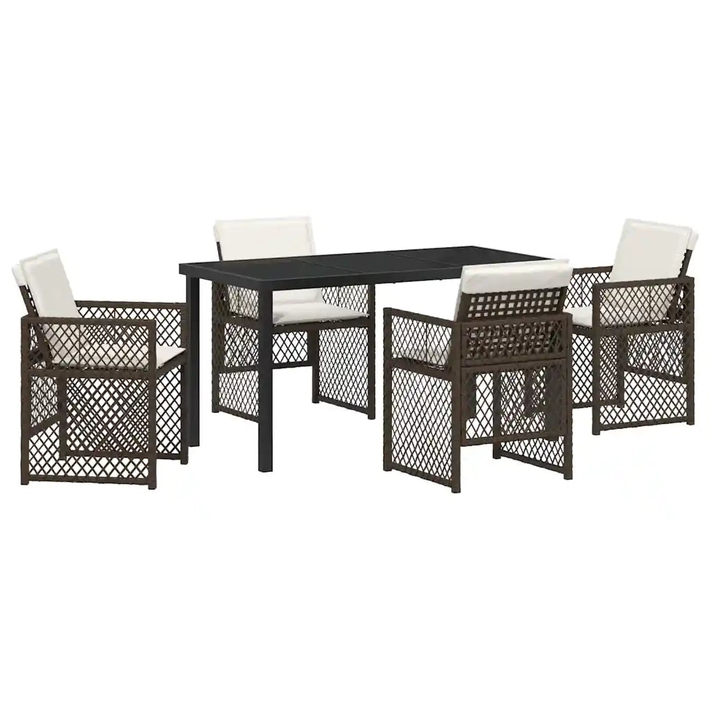 Set da Pranzo per Giardino 5 pcs Marrone polyrattan