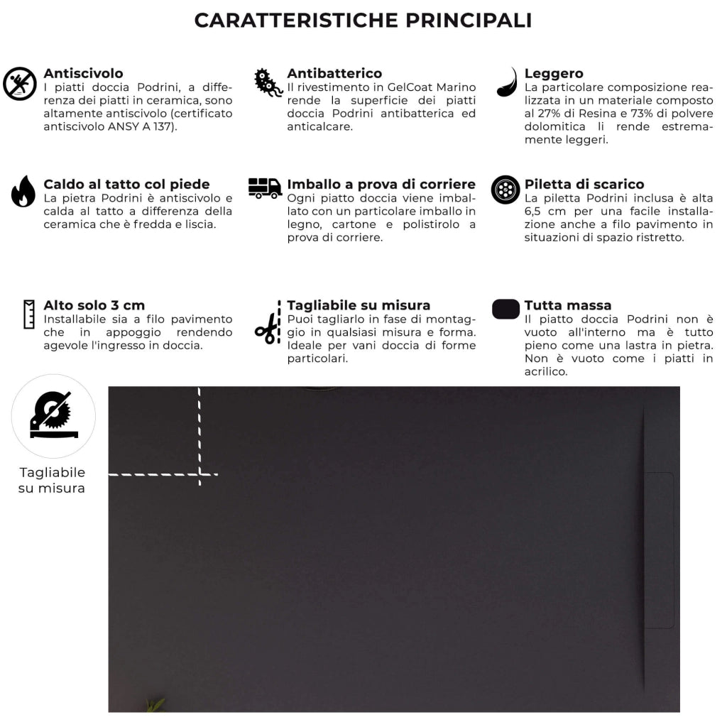 Piatto Doccia in Pietra 90x110 cm Bonussi Ardesia Calcutta Nero