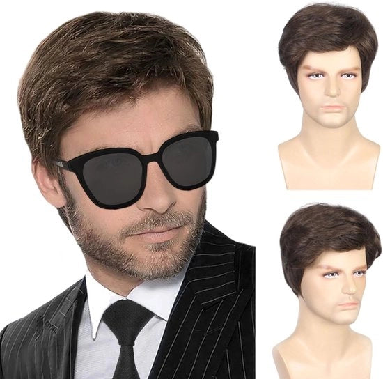 Pruika per costume da tema - Capelli castani ondulati - Stile anni '80 - Adatto per uso quotidiano - 80s stile