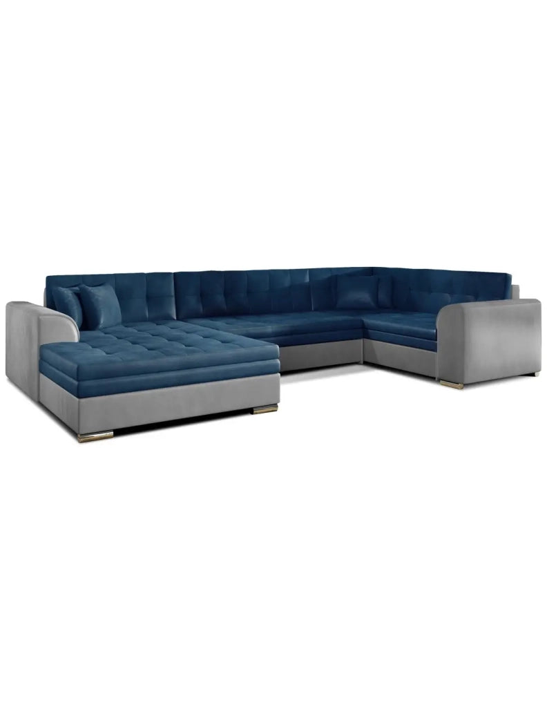 Divano panoramico convertibile CALDERO 5 posti blu navy e grigio - angolo sinistro