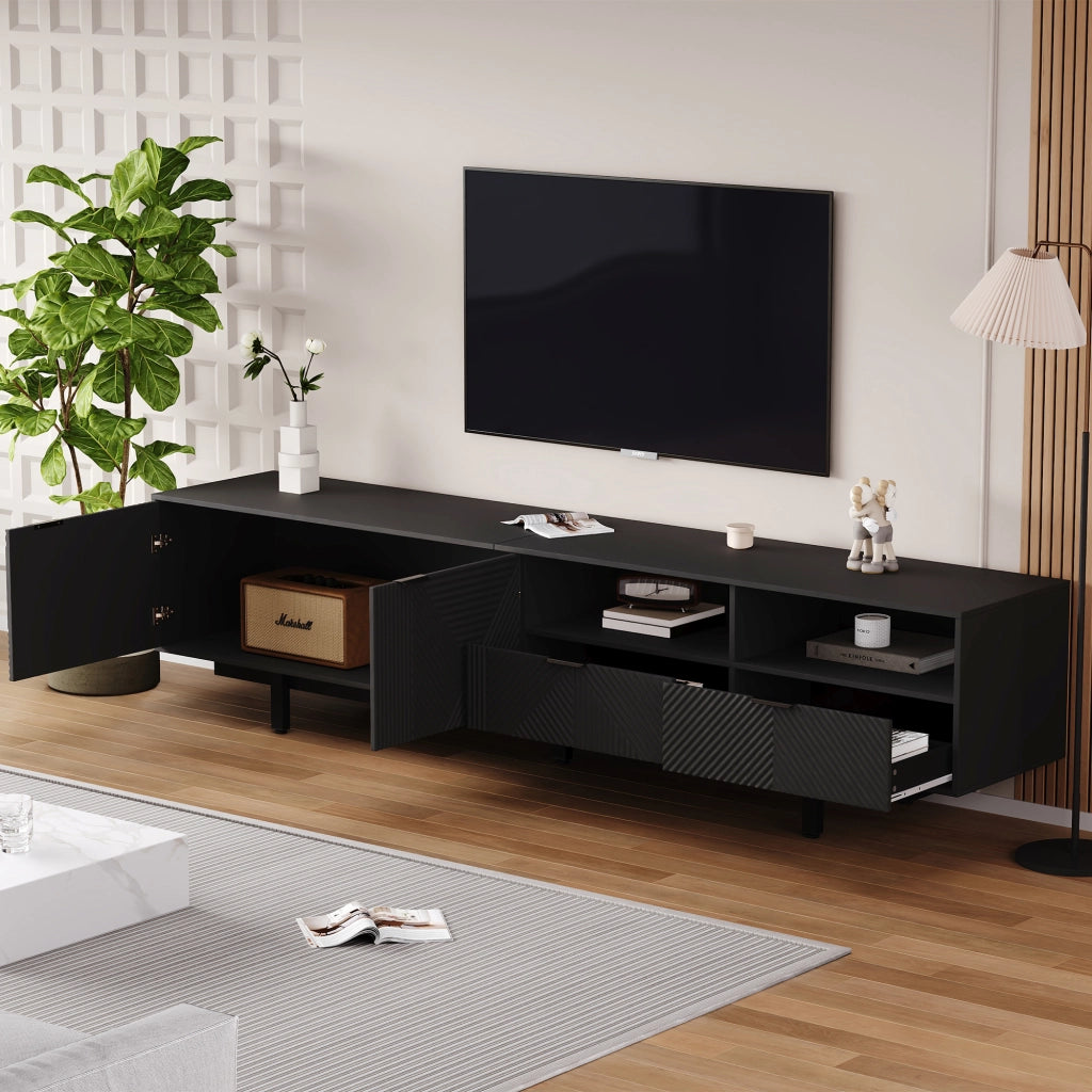 Cassettiera TV nera in truciolato lunghezza 200 cm