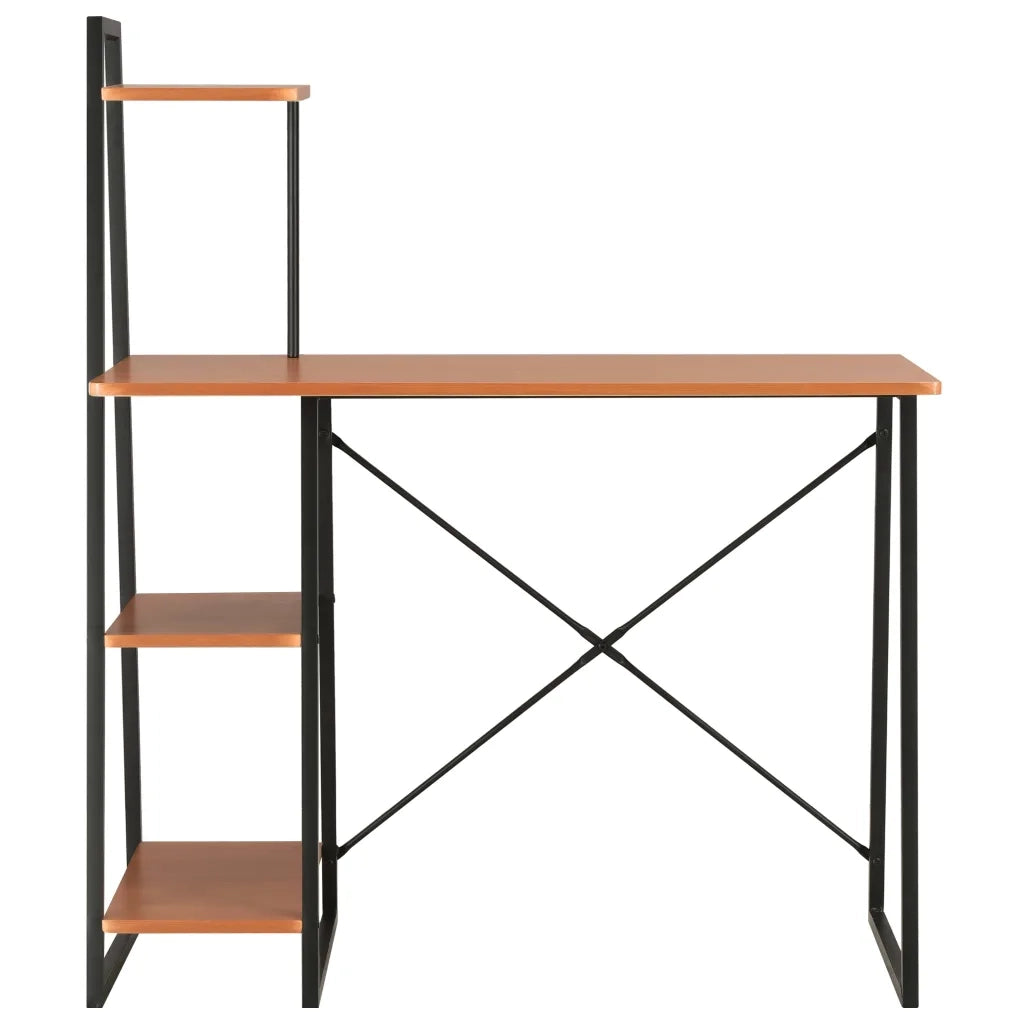Scrivania | Tavolo da Ufficio con Mensole Nera e Marrone 102x50x117 cm