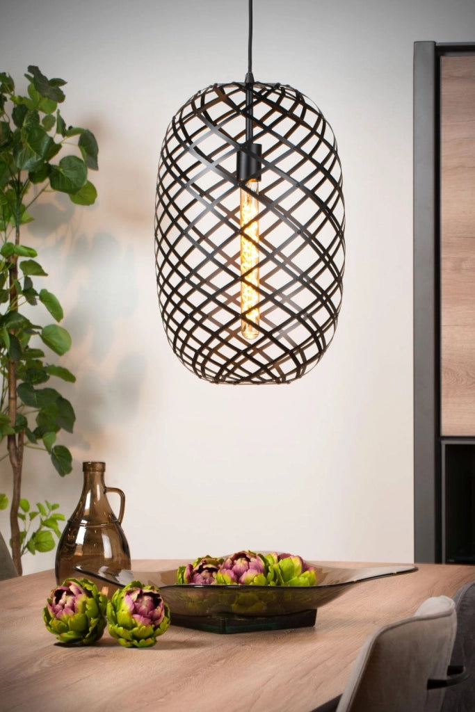 Lampada a sospensione Lucide Wolfram nera Ø32 E27 60W