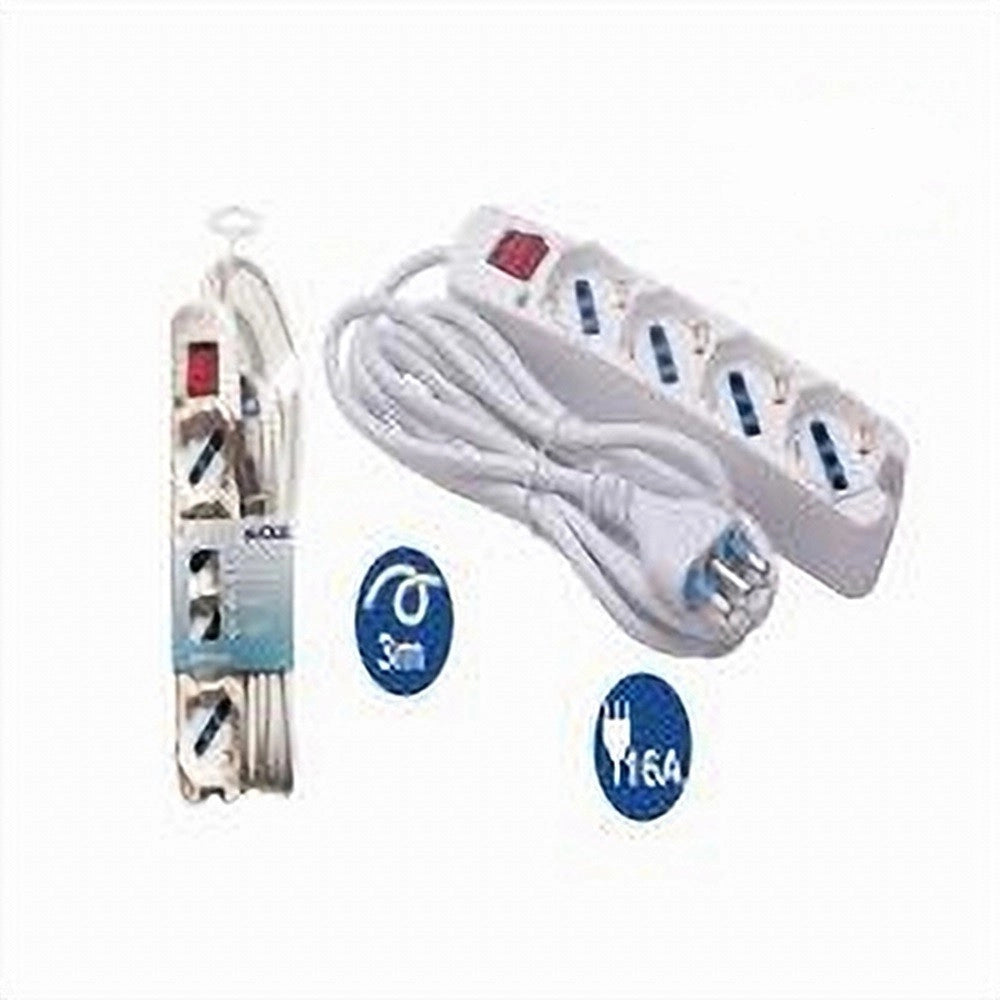 Trade Shop - Multipresa 4 Uscite Universali Con Interruttore Luminoso Spina 16a Cavo 3mt 80190n -