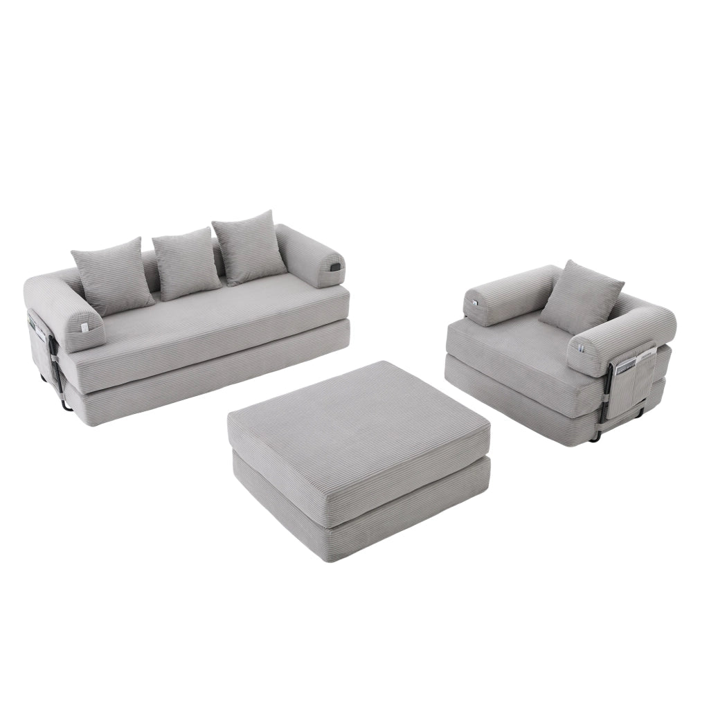 Sofa modulare 4 posti - Zephmum - Con poggiapiedi, struttura in metallo e cuscini