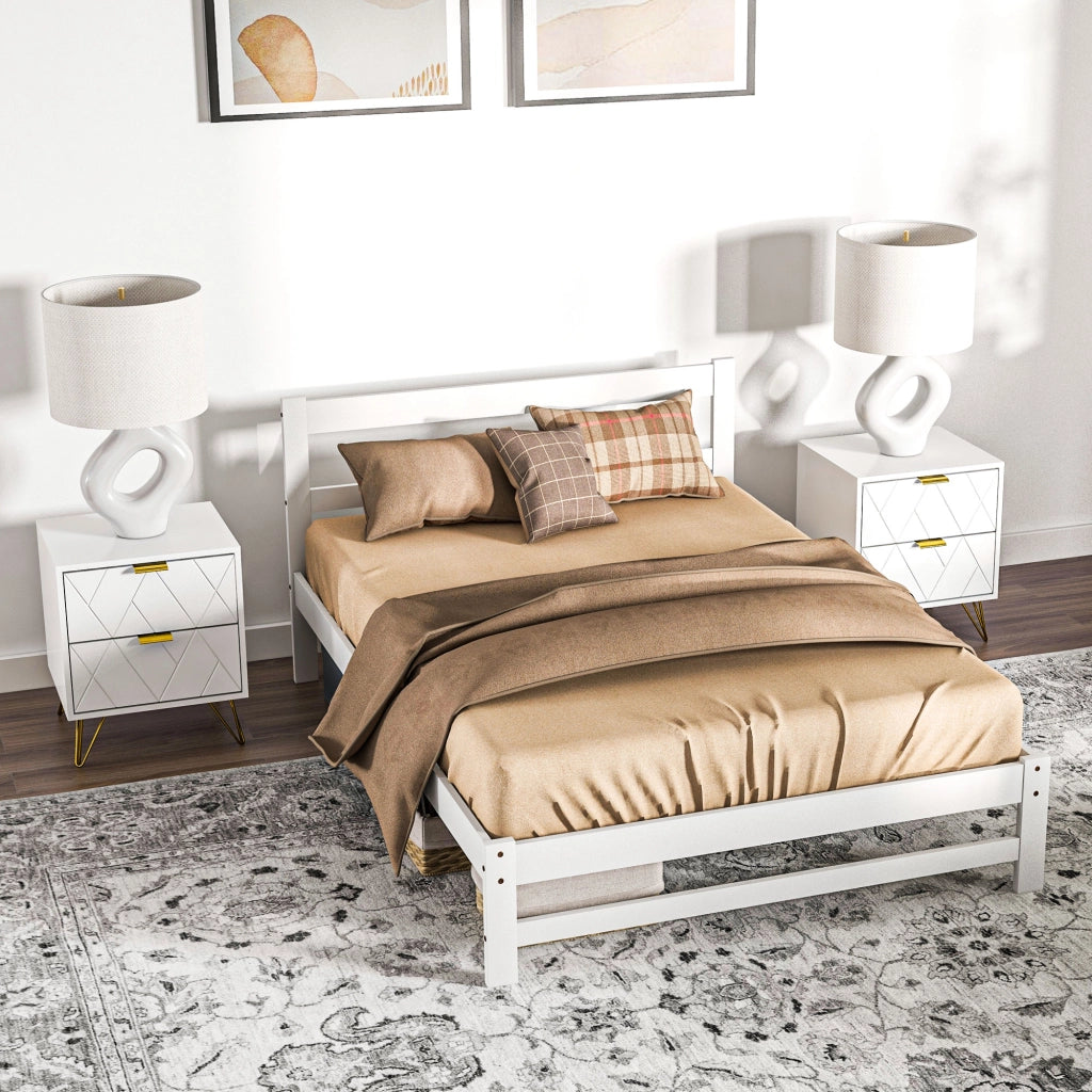 Letto Matrimoniale in Legno ¨C Minimal ¨C Bianco 195x141 cm