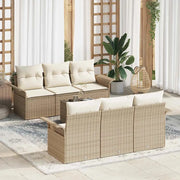 Set Divano da Giardino con cuscino 7 pcs Beige polyrattan