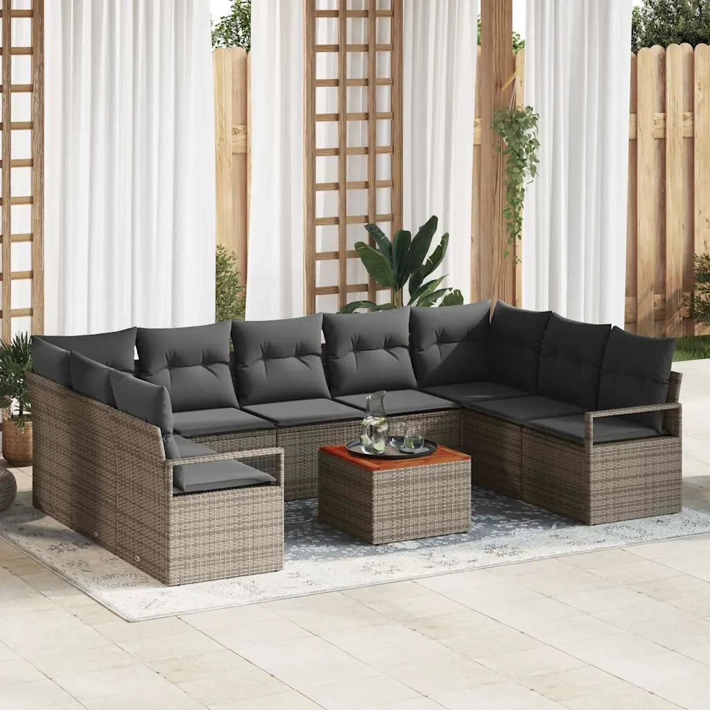Set Divano da Giardino con cuscino 10 pcs Grigio polyrattan