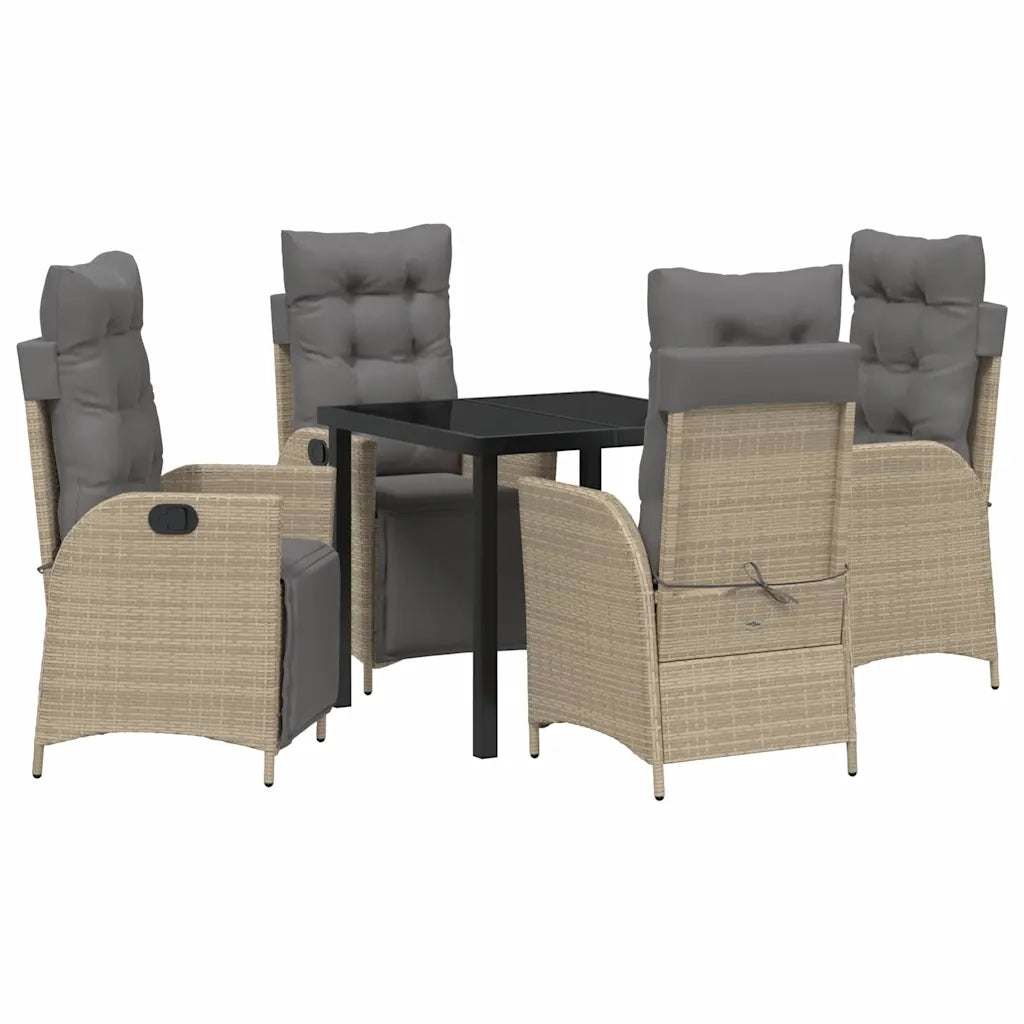 Set da Pranzo per Giardino con cuscino 5 pcs Beige polyrattan