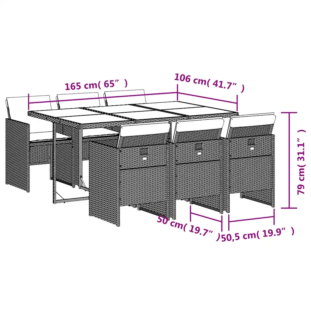 Set da pranzo da giardino da 7 pz con Cuscini in Polyrattan Grigio 3277684