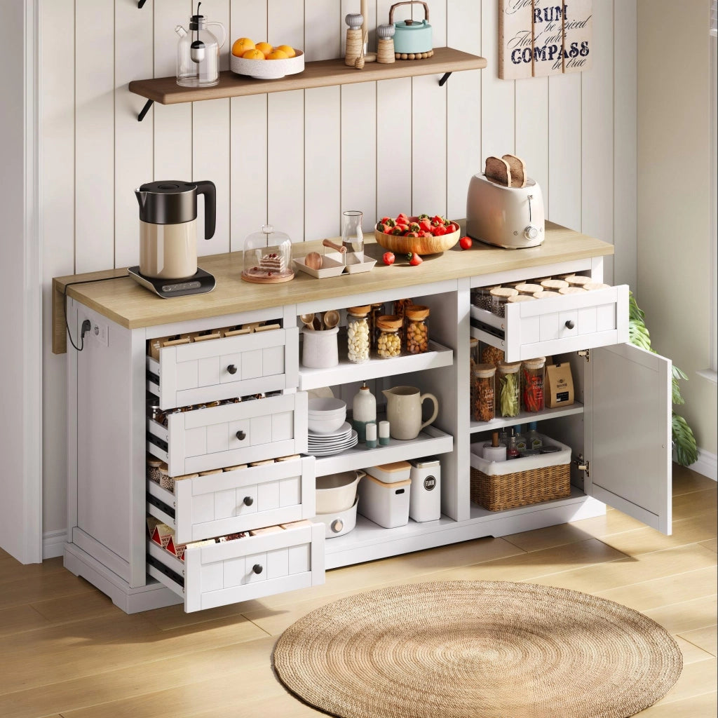 Credenza Cucina con Cassetti e Ripiani ¨C MINIMAL ¨C Bianco 150x65x75