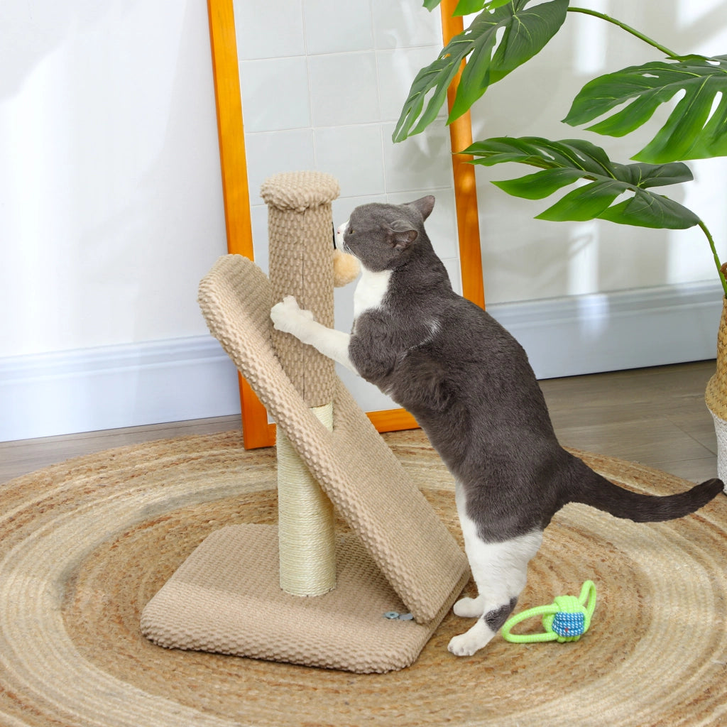 Tiragraffi per Gatti con Palla e Struttura in Sisal ¨C Minimal ¨C Marrone Chiaro 54 cm